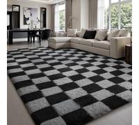Sour Lemon Rugs Living Room 160x230cm,Black and Grey Checkered Area Rug for Bedroom,Washable Anti Slip Extra Large Shaggy Rug Soft Fluffy Rug Fuzzy Carpet for Kids Room Nursery,Dorm Home Decor