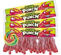 Sour Punch Straws Strawberry, Sweet and Tart Chewy Candy, Stocking Stuffers, Party Favors, and More, 4 Pack, 2 Ounces