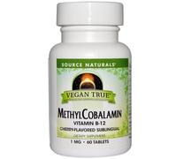 Source Naturals, Vegan True, MethylCobalamin, Cherry Flavor, 1 mg, 60 Sublingual Tablets