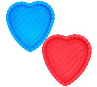SourceTon 2 Packs 10'' Love Heart Cake Mold Silicone Cake Mold Baking Pan for Anniversary Birthday Cake, Tart, Loaf, Muffin, Cheesecake, Pie, Flan, Bread- Red, Blue
