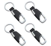 SourceTon 4 Packs Stainless Steel Key Chain with Leather, Premium Heavy Duty Car Home Office Keychain with Ring for Men and Women