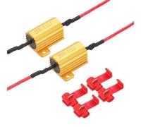 sourcing map 0.01 Ohm Load Resistors, 25W Aluminum Shell LED Load Resistors Tolerance 5% with Clips for Fix LED Bulb Flash Flickering Turn Signal Blink Error Code(Gold, Pack of 2)