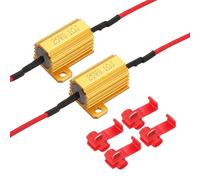 sourcing map 0.1 Ohm Load Resistors, 25W Aluminum Shell LED Load Resistors Tolerance 5% with Clips for Fix LED Bulb Flash Flickering Turn Signal Blink Error Code(Gold, Pack of 2)