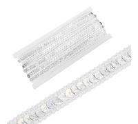 sourcing map 0.5 Inch x 5 Yards Sequin Ribbon Trim Sequin Braid Trim Flat Glitter Ribbon for Crafts Embellishments Costume Hats Dress Shoes Headband Sewing, Laser Silver