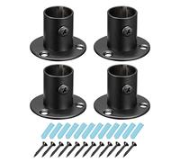 sourcing map 0.77'' Dia Stainless Steel Pole Sockets Flange Rod Holder Bracket Support with Screws for Bathroom Closet Curtain, Set of 4, Black
