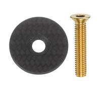 sourcing map 1 1/4" OD Bicycle Headset Stem Top Cap Carbon Fiber Cycling Headset Cover Stem with Gold Titanium Bolt for Mountain Bike Road Bike MTB