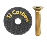 sourcing map 1 1/4 OD Bicycle Headset Stem Top Cap Carbon Fiber Cycling Headset Cover Stem with Gold M6 Bolt for Mountain Road Bike MTB, Gold