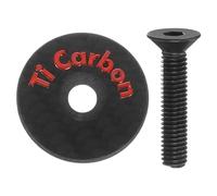 sourcing map 1-1/4 OD Bicycle Headset Stem Top Cap Carbon Fiber Cycling Headset Cover Stem with Red M6 Bolt for Mountain Road Bike MTB, Red