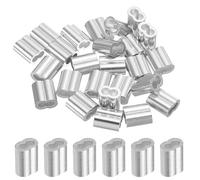 sourcing map 1/10" 2.5mm Aluminum Crimping Loop Sleeve Double Ferrule for Wire Rope Cable Line End, Silver 25pcs