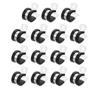 sourcing map 1/2"(14mm) Cable Clamp, 304 Stainless Steel Rubber Cushioned Insulated R Shape Metal Clamp Tube Holder for Pipe Hose Wire Cord Installation 15Pcs