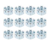 sourcing map 1/2-20 UNF Hexagon Slotted Nut, Grade 6.8 Zinc-Plated Carbon Steel Hex Nuts Good for Machinery Repairing, Silver, 12Pcs