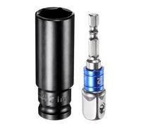 sourcing map 1/2" Drive 21mm 6-Point Deep Sockets 3" Length with 1/2" to 1/4" Hex Shank Adapters Electroplated, CR-V Steel Socket Adapter Accessory Set Kit for Hex Bolts Nuts