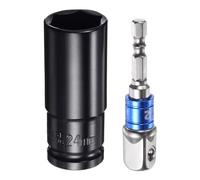 sourcing map 1/2" Drive 24mm 6-Point Deep Sockets 3" Length with 1/2" to 1/4" Hex Shank Adapters Electroplated, CR-V Steel Socket Adapter Accessory Set Kit for Hex Bolts Nuts