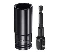 sourcing map 1/2" Drive 24mm 6-Point Deep Sockets 3" Length with 1/2" to 1/4" Hex Shank Adapters Phosphate Coated, CR-V Steel Socket Adapter Accessory Set Kit for Hex Bolts Nuts