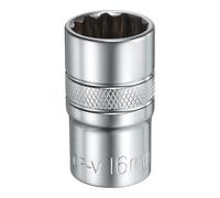 sourcing map 1/2" Drive by 16mm 12-Point Shallow Socket 38mm Length Metric Spline Socket