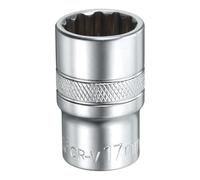 sourcing map 1/2" Drive by 17mm 12-Point Shallow Socket 38mm Length Metric Spline Socket