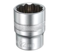 sourcing map 1/2" Drive by 22mm 12-Point Shallow Socket 38mm Length Metric Spline Socket