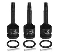 sourcing map 1/2" Drive Torx Bit Socket, T45, CR-MO Steel, 3pcs | Impact 6 Point Star Bit Sockets with Cotter Pin and O-ring for Power Drill, Drivers, Garage, Workshop Adapter