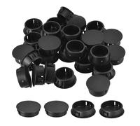 sourcing map 1-3/8" Plastic Hole Plugs, 16Pcs Flush Type Panel Round Snap in Fastener Knockout Locking Plugs for Furniture Insert End Caps Panels, Black