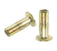 sourcing map 1/4-20 Multi-Grip Rivet Nuts, 5pcs Pre-Bulbed Shank Flat Head Threaded Insert Nut Gold Zinc Plated Finish Carbon Steel Plus Nuts