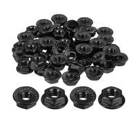 sourcing map 1/4-20 Serrated Flange Hex Lock Nuts, 50Pcs 304 Stainless Steel Non-Slip Hexagon Flange Nut, Full Thread, Bright Finish, Black