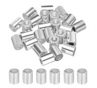 sourcing map 1/4" 6mm Aluminum Crimping Loop Sleeve Single Round Ferrule for Wire Rope Cable Line End, Silver 25pcs