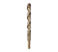 sourcing map 1/4" Hex Shank Drill Bit 25/64" Gold Oxide M35 High Speed Steel Twist Drill Bit 135 Degree Split Point Tip Drilling Tool with Quick Change Hex Shank for Metal Wood Plastic