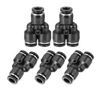 sourcing map 1/4 Inch OD Y Shape Plastic Push to Connect Fittings 3 Ways Tube Connect Push Tube Fit Pneumatic Quick Fittings for Water Oil Gas Hose Pipe, Black Pack of 5