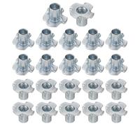 sourcing map 1/4x6mm T-Nuts 4 Pronged Tee Nut 0.69" x 0.24" Half Thread Carbon Steel Inserts for Wood, Rock Climbing Holds, Cabinetry, Furniture 50pcs