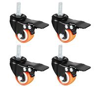 sourcing map 1.5 Inch Swivel Caster Wheels PU 360 Degree Threaded Stem Caster Wheel Orange with Brake, M8 x 25mm, 330lb Total Load Capacity, Pack of 4
