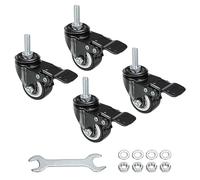 sourcing map 1.5 Inch Swivel Threaded Stem Casters M8x25mm Thread PU Caster Wheel with Brake 88lbs Load for Furniture Carts, Black 4pcs