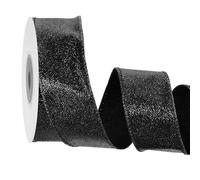 sourcing map 1.6 Inch/4cm Glitter Wired Ribbon, Black Sparkly Iridescent Ribbon 10 Yard for Christmas Tree Wreath Decoration Gift Wrapping, with Metallic Edge