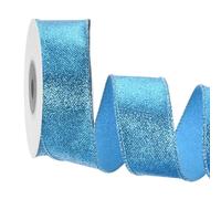 sourcing map 1.6 Inch/4cm Glitter Wired Ribbon, Blue Sparkly Iridescent Ribbon 10 Yard for Christmas Tree Wreath Decoration Gift Wrapping, with Metallic Edge