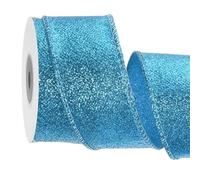 sourcing map 1.6 Inch/4cm Glitter Wired Ribbon, Blue Sparkly Iridescent Ribbon 5 Yard for Christmas Tree Wreath Decoration Gift Wrapping, with Metallic Edge