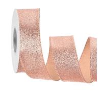 sourcing map 1.6 Inch/4cm Glitter Wired Ribbon, Champagne Sparkly Iridescent Ribbon 10 Yard for Christmas Tree Wreath Decoration Gift Wrapping, with Metallic Edge