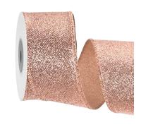 sourcing map 1.6 Inch/4cm Glitter Wired Ribbon, Champagne Sparkly Iridescent Ribbon 5 Yard for Christmas Tree Wreath Decoration Gift Wrapping, with Metallic Edge