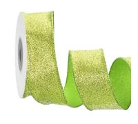 sourcing map 1.6 Inch/4cm Glitter Wired Ribbon, Light Green Sparkly Iridescent Ribbon 10 Yard for Christmas Tree Wreath Decoration Gift Wrapping, with Metallic Edge