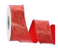 sourcing map 1.6 Inch/4cm Glitter Wired Ribbon, Red Sparkly Iridescent Ribbon 10 Yard for Christmas Tree Wreath Decoration Gift Wrapping, with Metallic Edge
