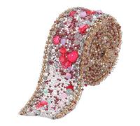 sourcing map 1.64 FT x 1 Inch Hotfix Crystal Beaded Rhinestone Ribbon Chain Trim Banding for Clothes Bag Shoes Party Decoration Red Gems + Gold Chain