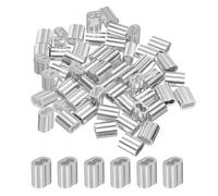 sourcing map 1/8" 3mm Aluminum Crimping Loop Sleeve Double Ferrule for Wire Rope Cable Line End, Silver 50pcs