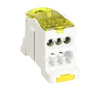 sourcing map 1 in 6 Out Rail Terminal Blocks, 690V 125A Connectors Power Distribution Block with Flame-Retardant Housing for Power Distribution Cabinets, Yellow 29.4mm Width 12-6AWG Gauge