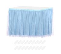 sourcing map 1 Pack 9ft Light Blue Tulle Table Skirt, Tutu Tablecloth for Rectangle or Round Fringed Table Cover for Birthday Weddings Cake Dessert Table Decorations