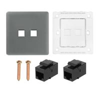 sourcing map 1 Pack Ethernet Wall Plate, 2 Port Cat 6 Ethernet Wall Outlet Jack with Cat6 Black RJ45 Coupler for Home Office, Gray