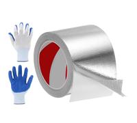 sourcing map 1 Pack Fiberglass Aluminum Foil Tape, 80mm x 20m Adhesive Aluminum Foil Heat Shield Tape Heat Resistant Sealing Tape High Temp Protection with Gloves for HVAC, Pipe, Auto