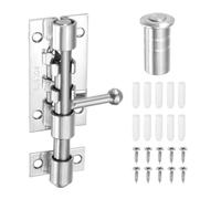 sourcing map 1-Pack Slide Bolt Latch, 4 in 304 Stainless Steel Barrel Bolt Latch Heavy Duty Door Latches Lock 10mm Dia Bar with Padlock Hole for Barn Wooden Fence Shed Door Garage [Silver]