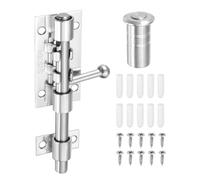 sourcing map 1-Pack Slide Bolt Latch, 5 in 304 Stainless Steel Barrel Bolt Latch Heavy Duty Door Latches Lock 10mm Dia Bar with Dust Container for Barn Wooden Fence Shed Door [Silver]