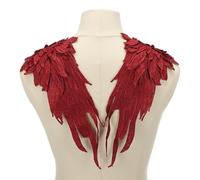sourcing map 1 Pair 3D Large Angel Wing Applique, 6" x 15" Lace Applique Sew on Patch Embroidery Wing Trim for Sewing Accessories DIY Craft Fabric Wedding Dress Clothes Decoration, Burgundy