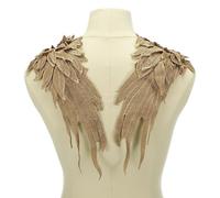 sourcing map 1 Pair 3D Large Angel Wing Applique, 6" x 15" Lace Applique Sew on Patch Embroidery Wing Trim for Sewing Accessories DIY Craft Fabric Wedding Dress Clothes Decoration, Golden Brown