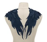 sourcing map 1 Pair 3D Large Angel Wing Applique, 6" x 15" Lace Applique Sew on Patch Embroidery Wing Trim for Sewing Accessories DIY Craft Fabric Wedding Dress Clothes Decoration, Navy Blue