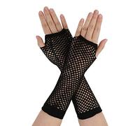 sourcing map 1 Pair Elastic Mesh Fishnet Elbow Fingerless Goth Arm Warmers for Women Black One Size